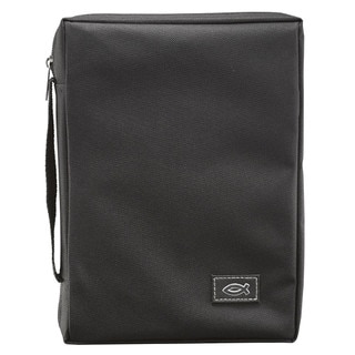 Black Poly-canvas Value Bible Cover with Ichthus Patch