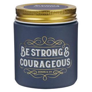 Be Strong and Courageous Fireside Blue Spruce Scented Candle in a Glass Jar - Joshua 1:9