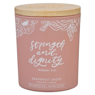 Strength and Dignity Grapefruit Scented Candle in a Peach Glass Jar- Proverbs 31:25