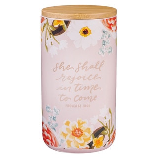 She Shall Rejoice Ceramic Gratitude Jar - Proverbs 31:25