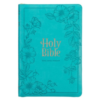 Vibrant Teal Faux Leather Large Print Thinline King James Version Bible with Zippered Closure and Thumb Index