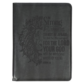 Be Strong and Courageous Gray Faux Leather Executive Padfolio - Joshua 1:9
