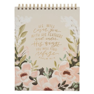 Under His Wings Green Floral Spiral Notepad - Psalm 91:4