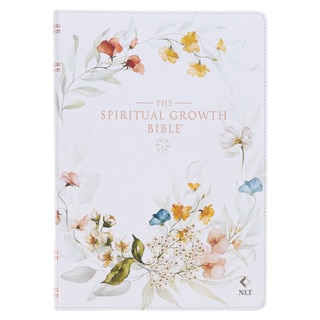 Pearlized White Floral Faux Leather Spiritual Growth Bible