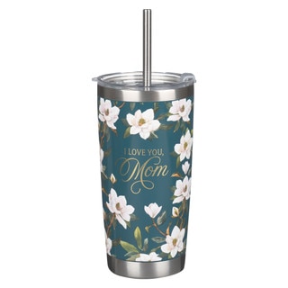 I Love You, Mom Blush Magnolia Stainless Steel Travel Tumbler with Reusable Straw