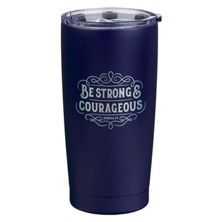 Strong and Courageous Navy Blue Stainless Steel Travel Tumbler - Joshua 1:9