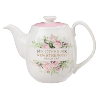 He Gives Me New Strength Ceramic Teapot - Psalm 23:3