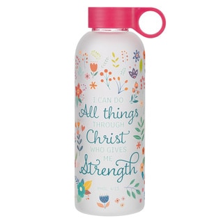 I Can Do All Things Pink Floral Water Bottle - Philippians 4:13 EGC002